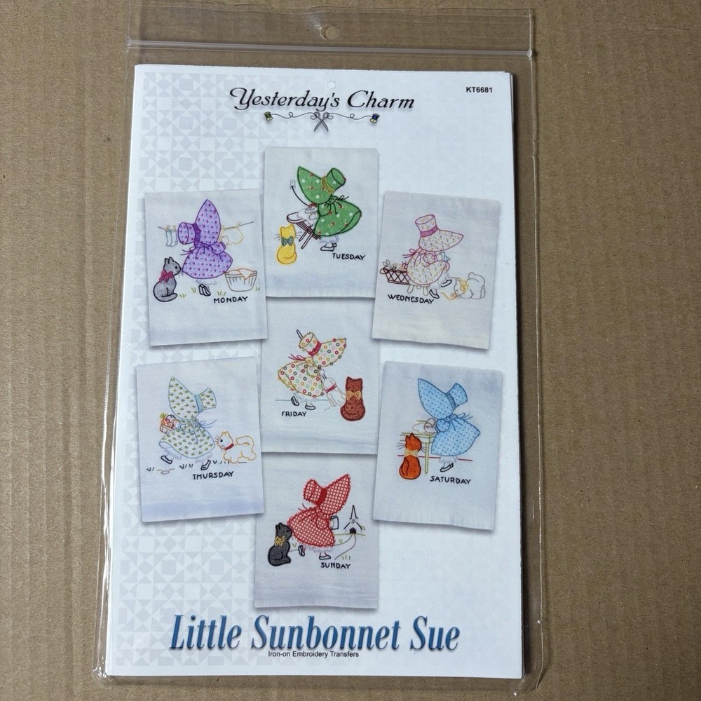 Yesterdays Charm Sunbonnet Sue Days Of The Week Iron On Embroidery Transfers